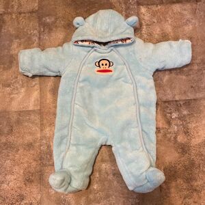 paul frank vintage y2k light blue 6/9 months baby hooded fleece onesie